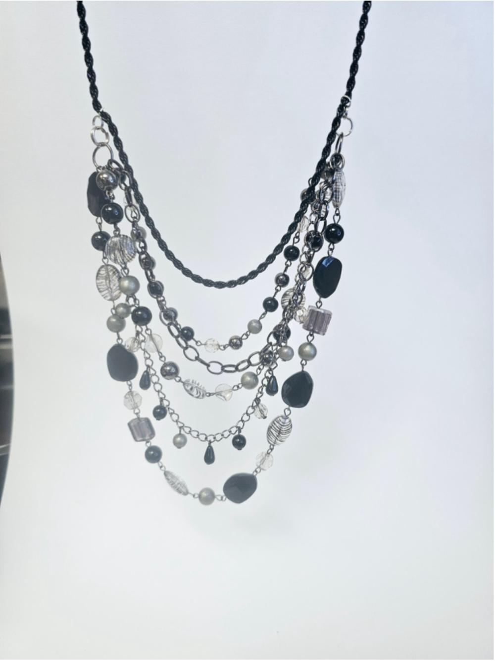 Gray & Black Multi Strand Beaded Necklace